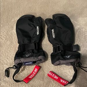Hestra Black Mittens with Red Accents